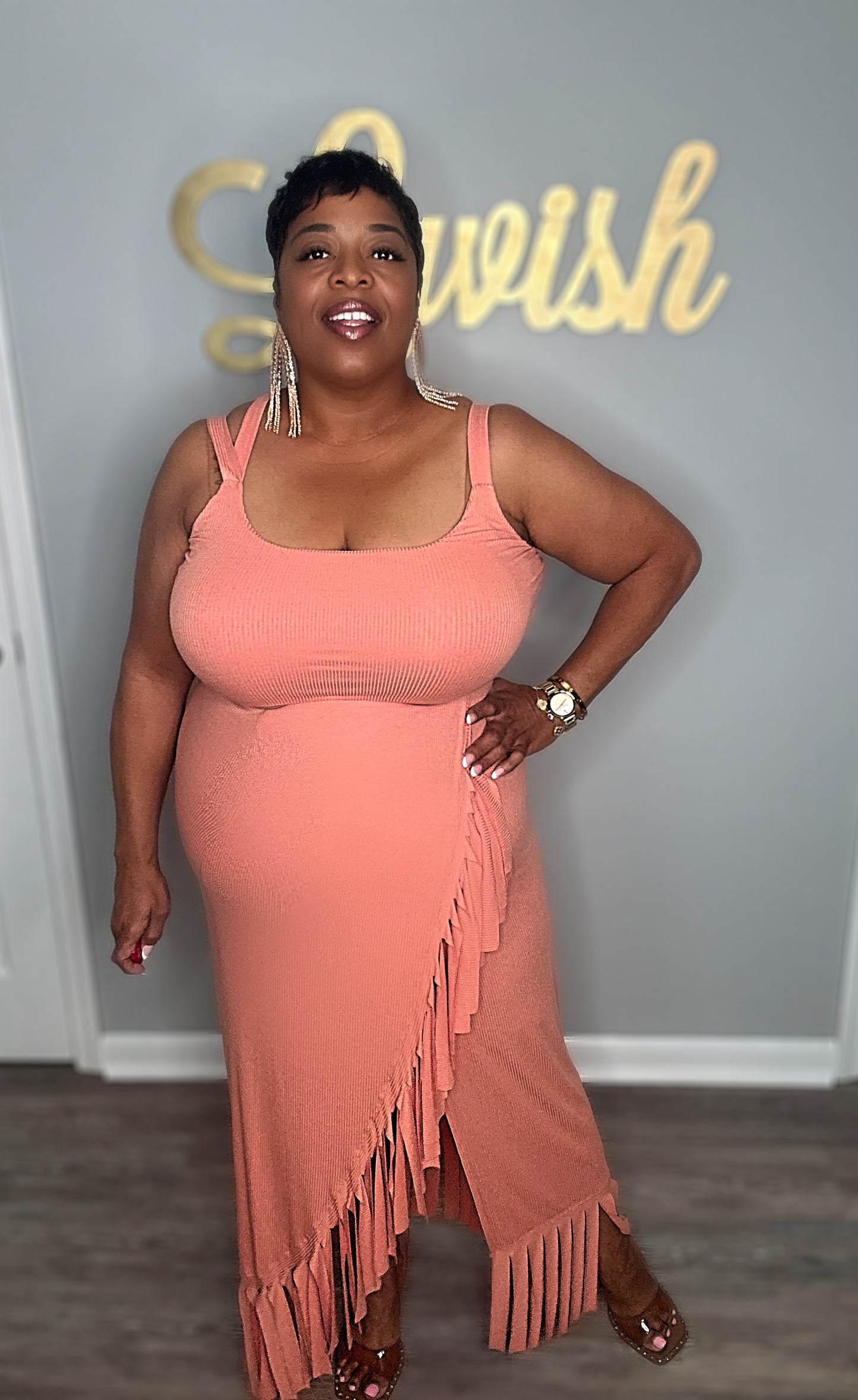 Frisky Fringe Skirt (Apricot) Set