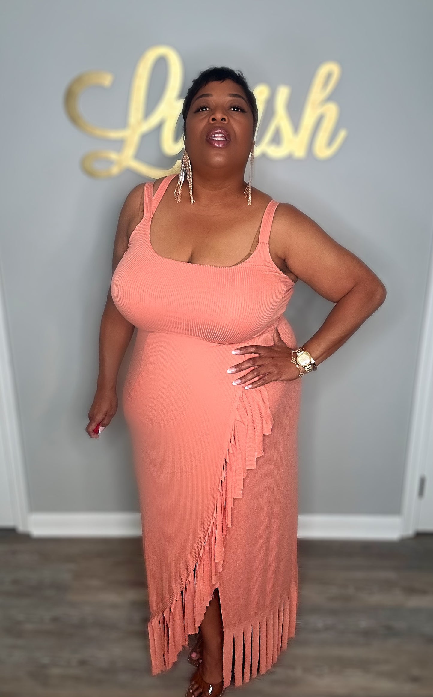 Frisky Fringe Skirt (Apricot) Set