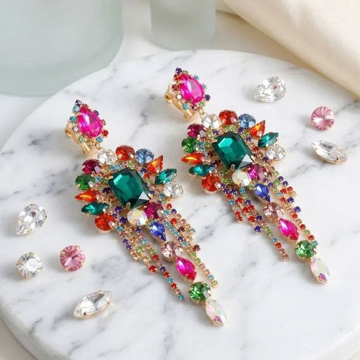 Women's Formal Multicolor & Emerald Chandelier Fringe Earrings