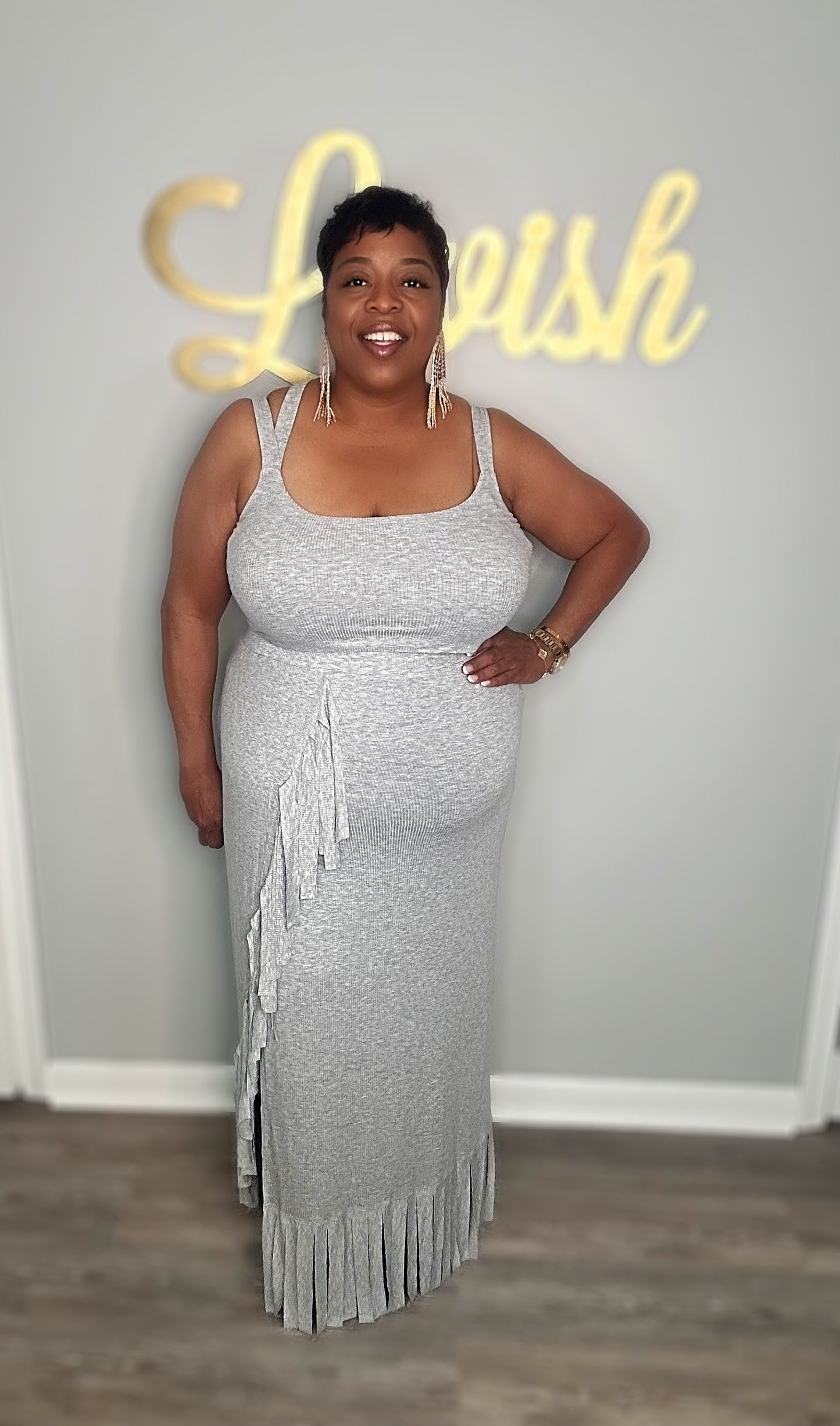 Frisky Fringe Skirt (Grey) Set