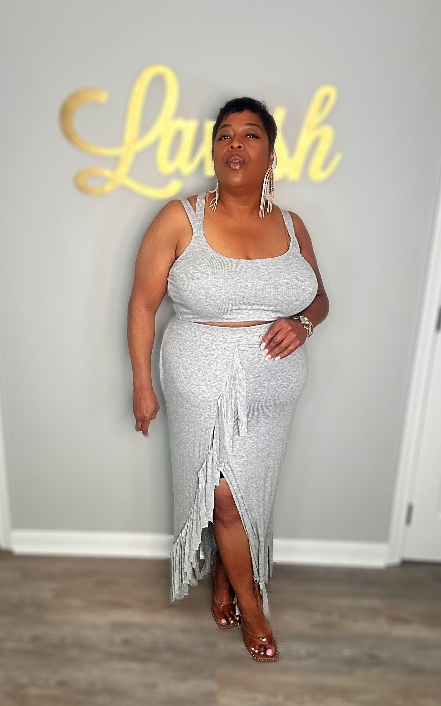 Frisky Fringe Skirt (Grey) Set