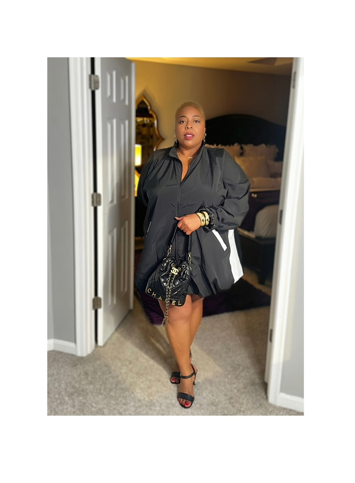 Lavish Bubble Hem Zip Front Jacket Dress — Black