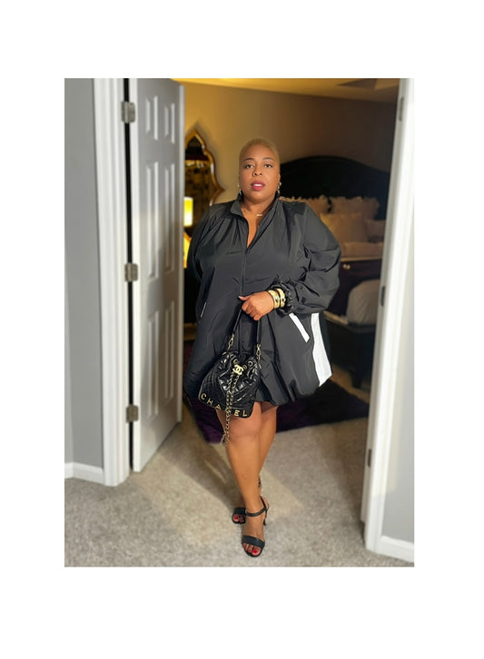 Lavish Bubble Hem Zip Front Jacket Dress — Black